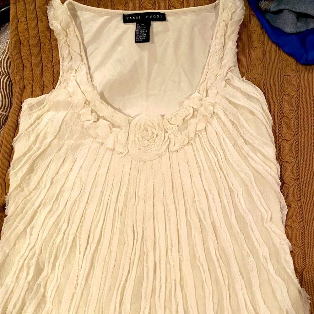Yansi Fugel white chiffon and cotton tank top